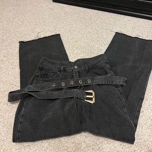 Black wide leg jeans with belt